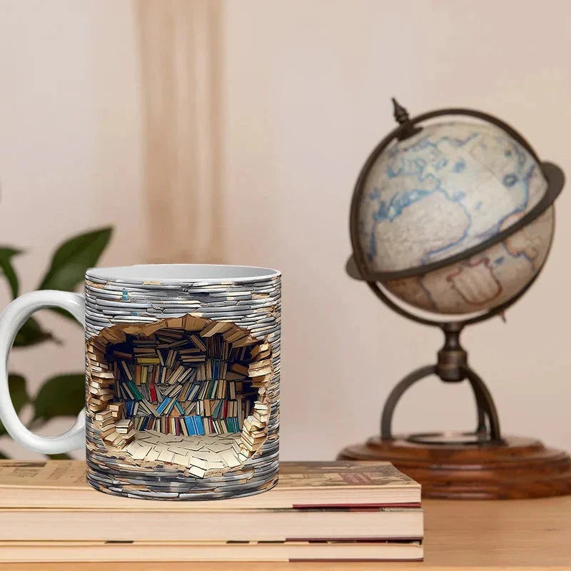 3D Library Bookshelf Mug, Coffee Mugs Gift for Book Lovers