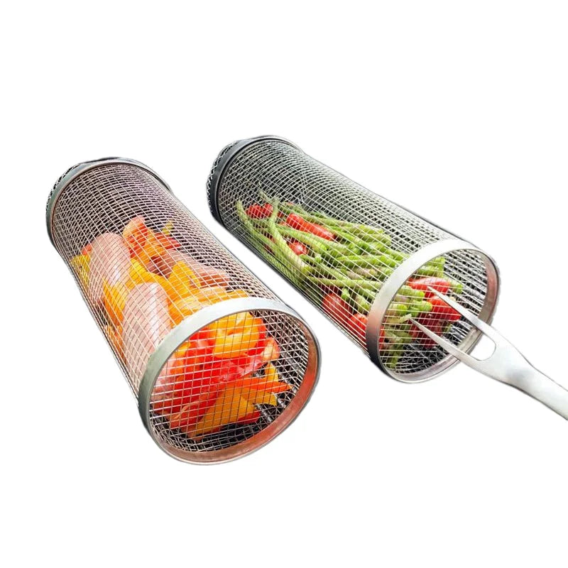 Stainless Steel Rolling BBQ Grill Basket