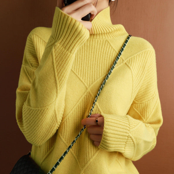 Plain Cashmere Roll Neck Sweater