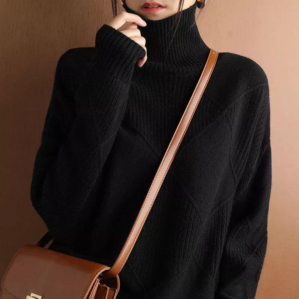 Plain Cashmere Roll Neck Sweater