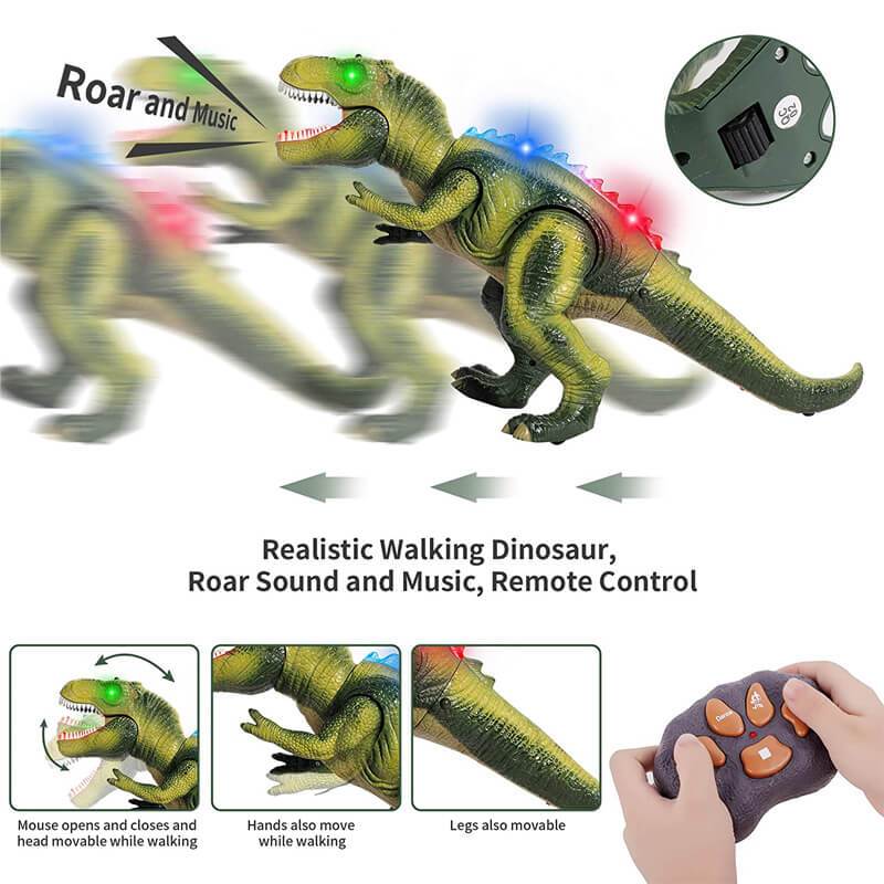 Remote Control T-Rex Dinosaur With LED Light Up, Walking & Roaring Realistic Dinosaur Toys