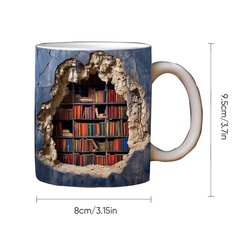 3D Library Bookshelf Mug, Coffee Mugs Gift for Book Lovers