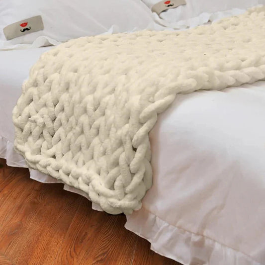 Chenille Chunky Knitted Blanket, Thick Cable Knit Throw for Couch Bed Sofa