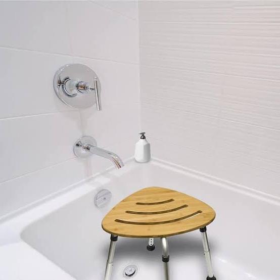 Modern Bamboo Adjustable Waterproof Corner Shower Bench Stool Seat