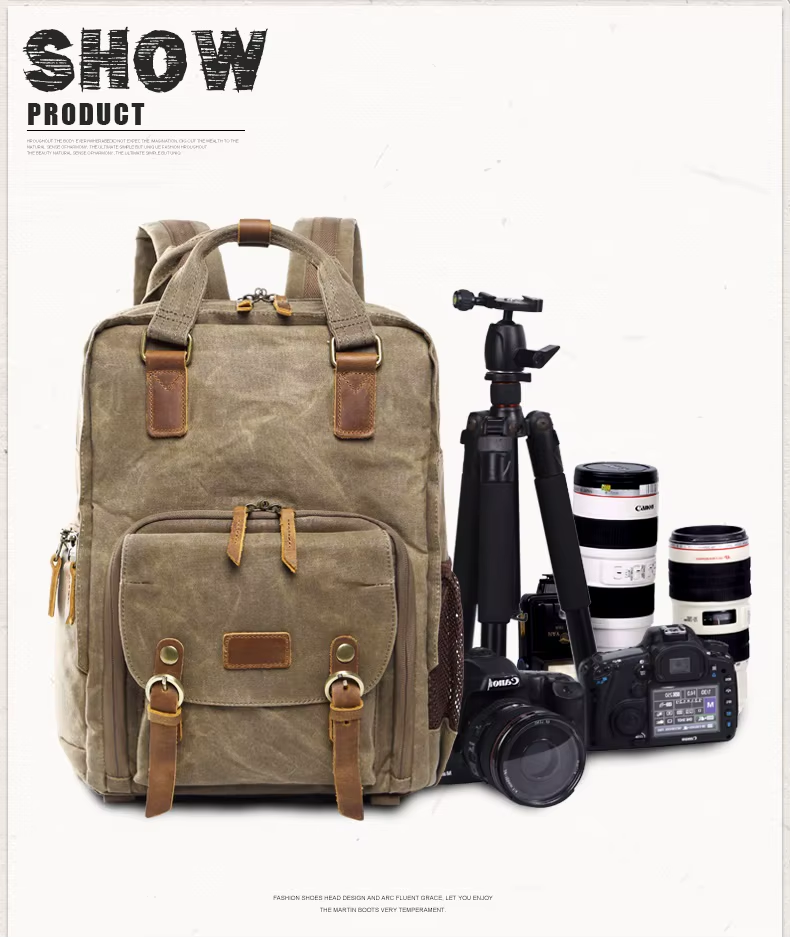 Waterproof Waxed Canvas Camera Backpack