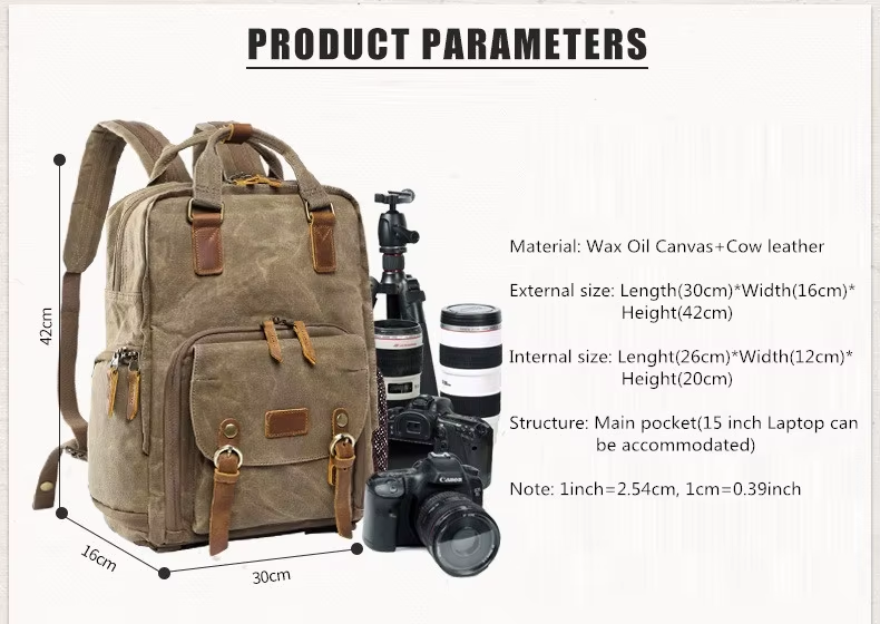 Waterproof Waxed Canvas Camera Backpack