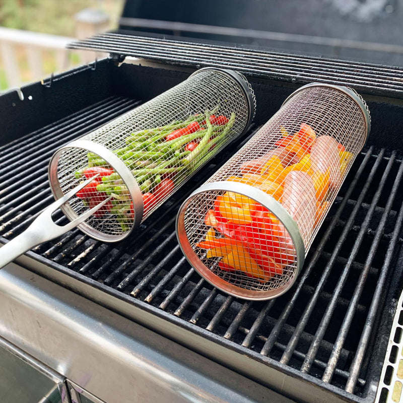 Stainless Steel Rolling BBQ Grill Basket