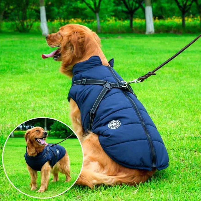 Waterproof Winter Dog Jacket - Sherpa-Fleece Lined - Built-in Harness