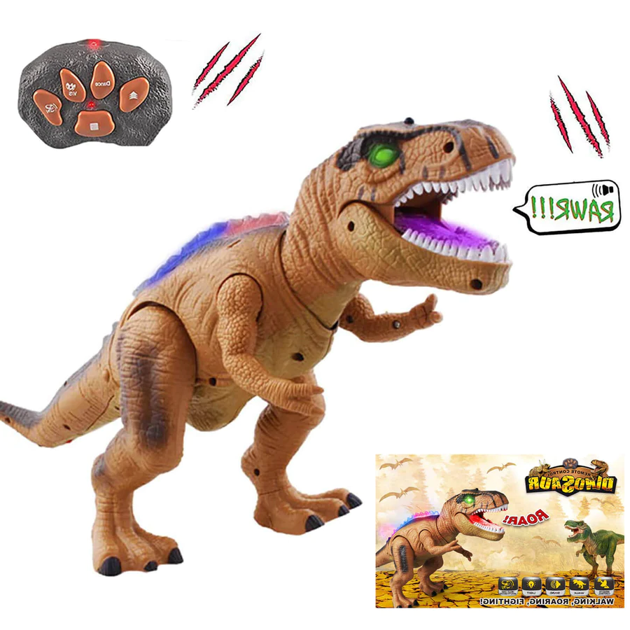 Remote Control T-Rex Dinosaur With LED Light Up, Walking & Roaring Realistic Dinosaur Toys