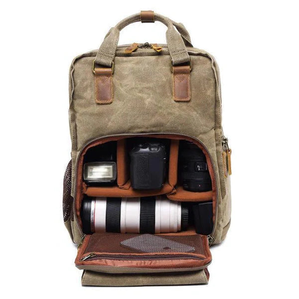 Waterproof Waxed Canvas Camera Backpack