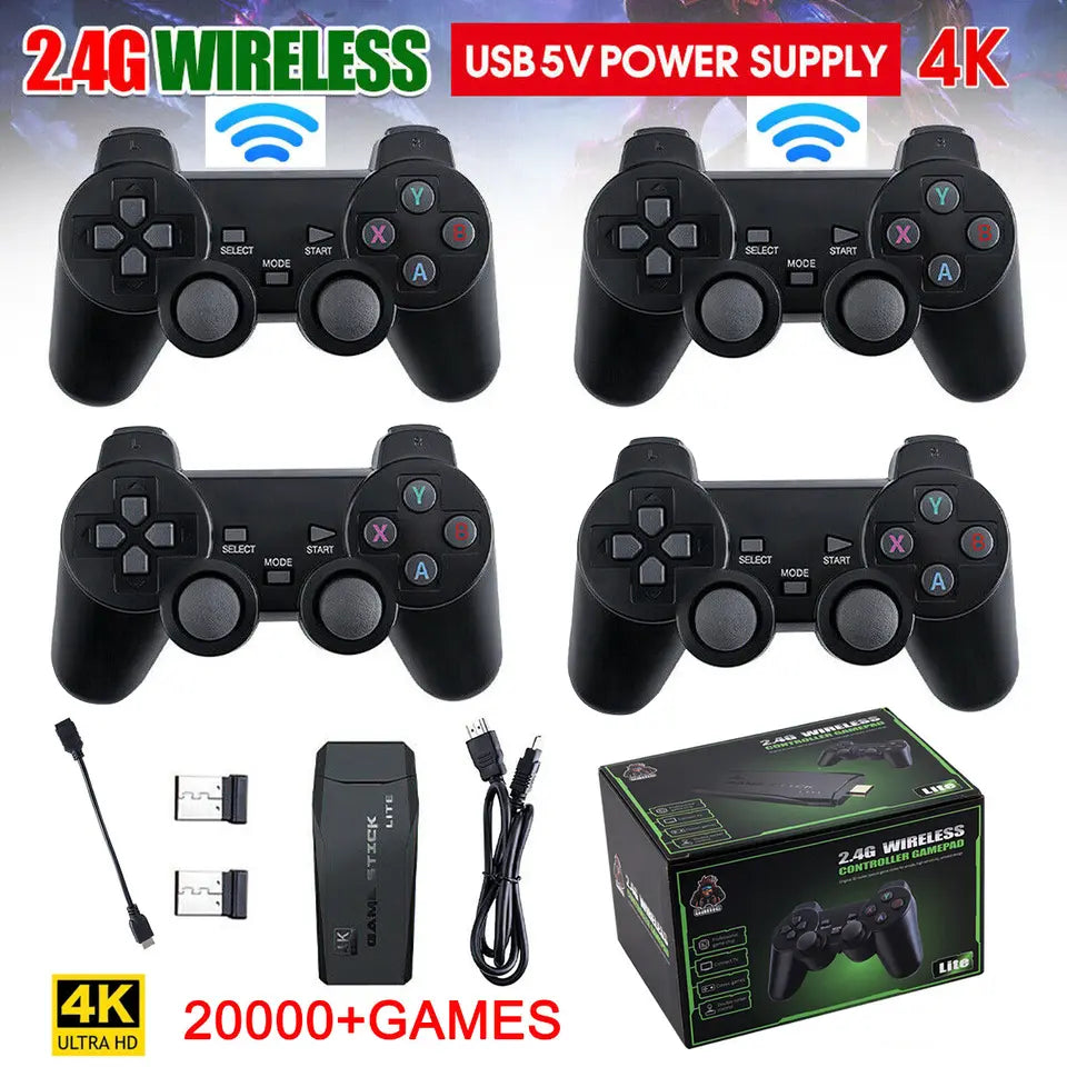 HDMI 4K TV Game Stick Console | 64GB with 20,000+ Retro Games & 2 Wireless Gamepads