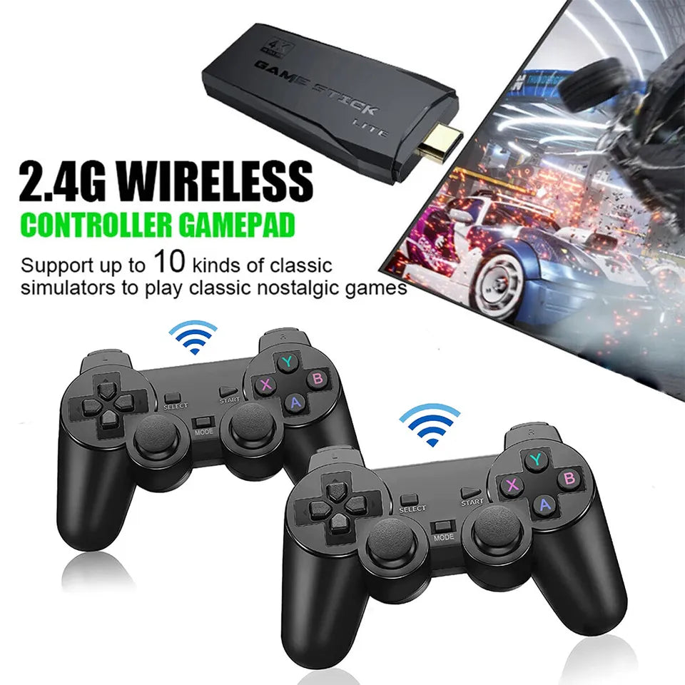 HDMI 4K TV Game Stick Console | 64GB with 20,000+ Retro Games & 2 Wireless Gamepads